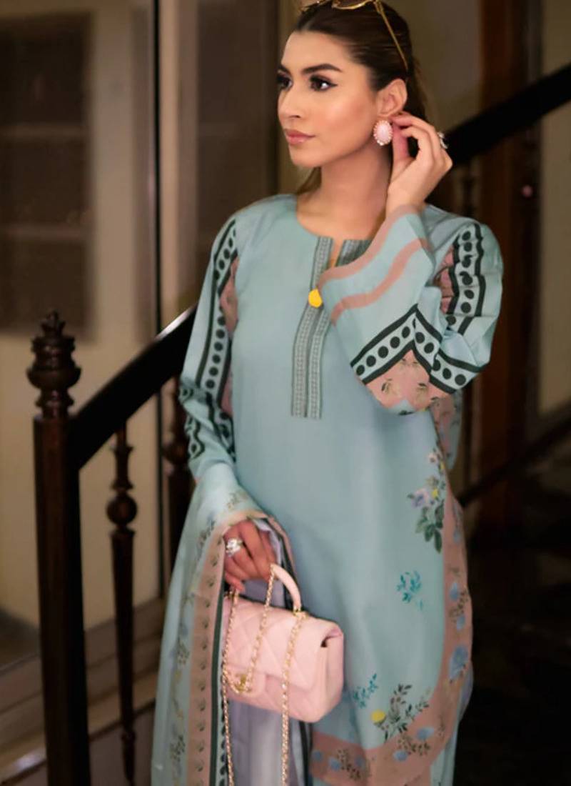 Blue floral print crepe co-ord set for women
