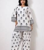 White floral print crepe co-ord set for women