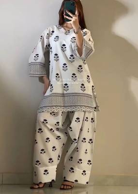White floral print crepe co-ord set for women 4