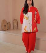 Orange floral print linen co-ord set for women