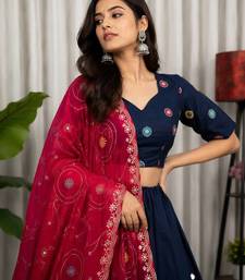 Navy Blue Color Embroidery malti Thred work and sequins work. And Aari mirror work Roman Silk Blend Lahenga Choli Set