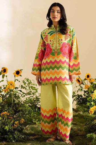 Lemon floral print linen co-ord set for women