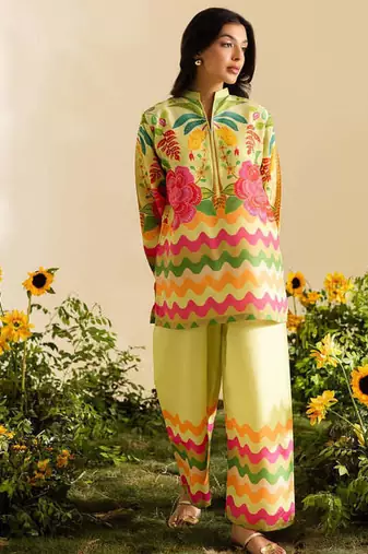 Lemon floral print linen co-ord set for women