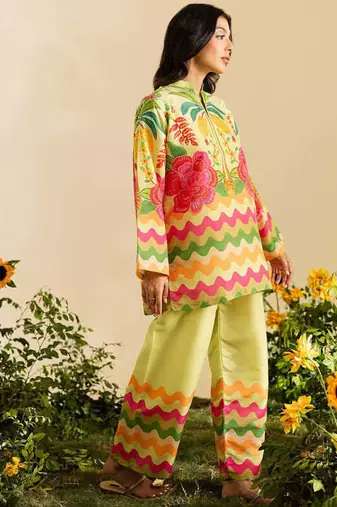 Lemon floral print linen co-ord set for women