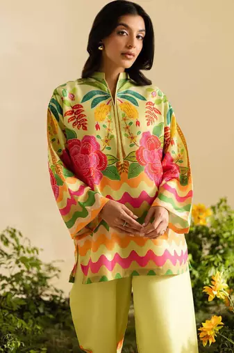 Lemon floral print linen co-ord set for women
