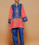 Royal-blue floral print crepe co-ord set for women