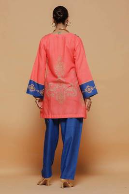 Royal-blue floral print crepe co-ord set for women 3