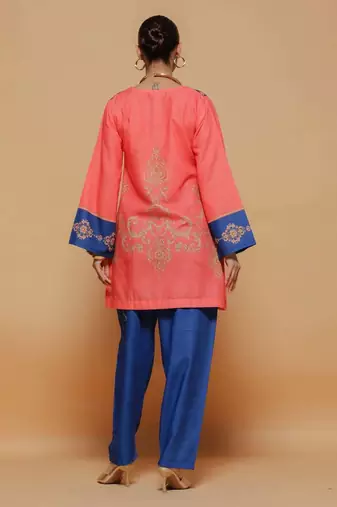 Royal-blue floral print crepe co-ord set for women