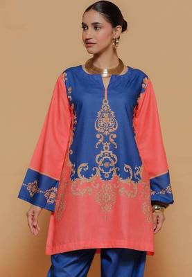 Royal-blue floral print crepe co-ord set for women 4