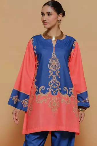 Royal-blue floral print crepe co-ord set for women