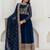 dark teal blue georgette embroidered anarkali gown with heavy embroidered georgette dupatta