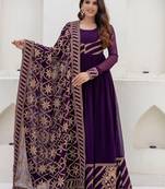 wine georgette embroidered anarkali gown with heavy embroidered georgette dupatta