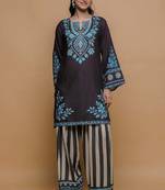 Black floral print crepe co-ord set for women