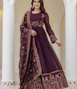 brown georgette embroidered anarkali gown with heavy designer embroidered dupatta 