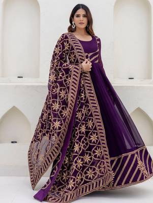wine georgette embroidered anarkali gown with heavy embroidered georgette dupatta 2