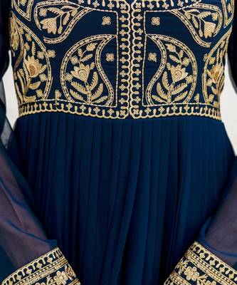 dark teal blue georgette embroidered anarkali gown with heavy embroidered georgette dupatta 4