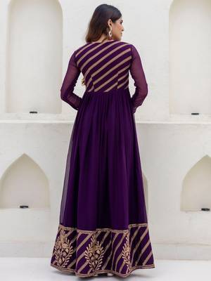 wine georgette embroidered anarkali gown with heavy embroidered georgette dupatta 3