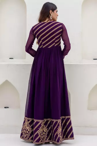 wine georgette embroidered anarkali gown with heavy embroidered georgette dupatta