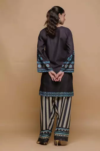 Black floral print crepe co-ord set for women