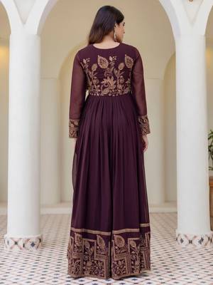 brown georgette embroidered anarkali gown with heavy designer embroidered dupatta  3