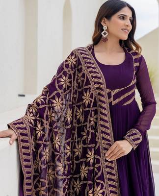 wine georgette embroidered anarkali gown with heavy embroidered georgette dupatta 4
