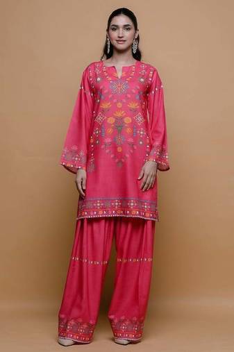 Pink floral print linen co-ord set for women