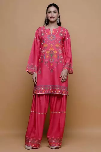 Pink floral print linen co-ord set for women