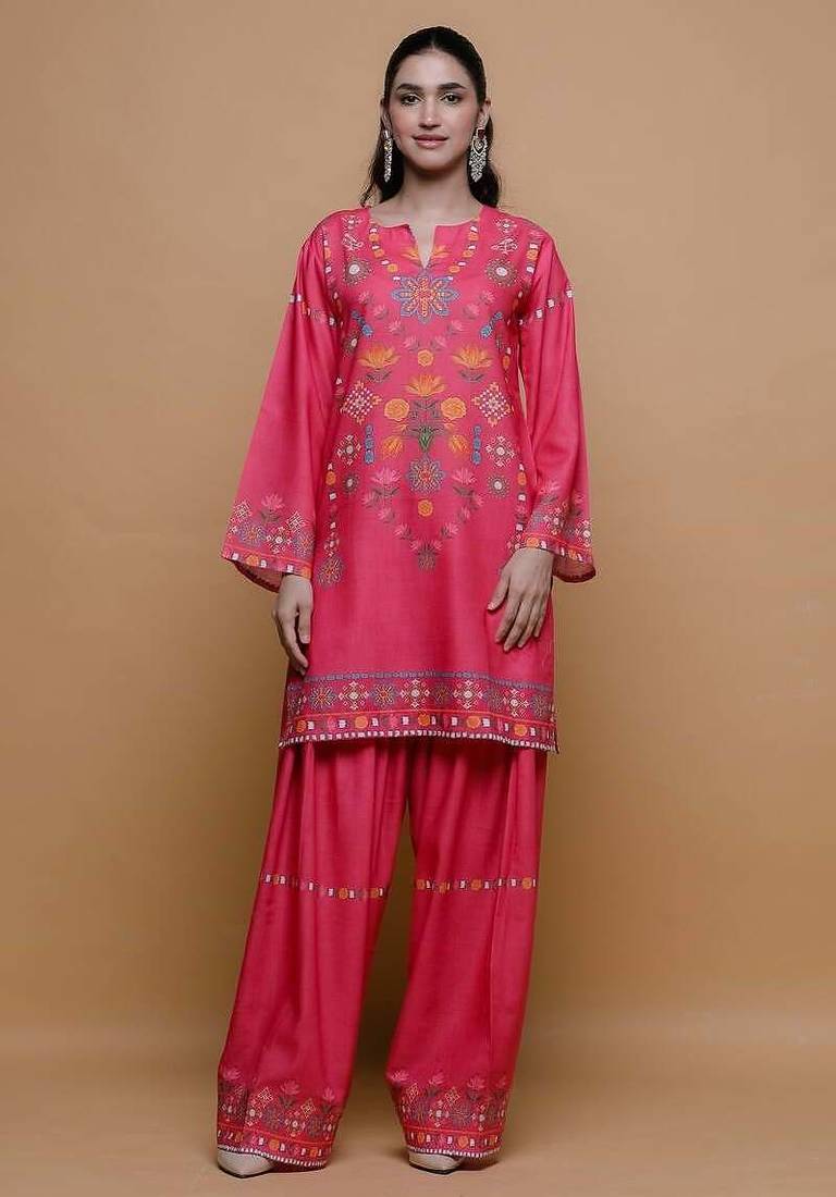Pink floral print linen co-ord set for women