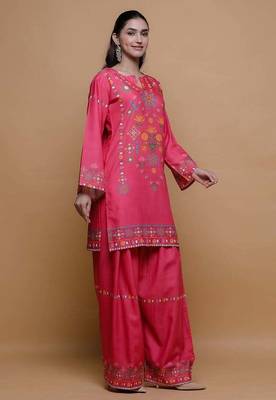 Pink floral print linen co-ord set for women 2