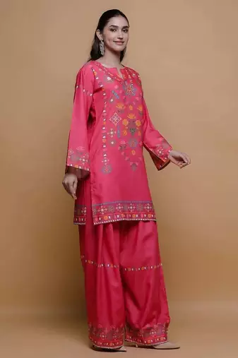 Pink floral print linen co-ord set for women