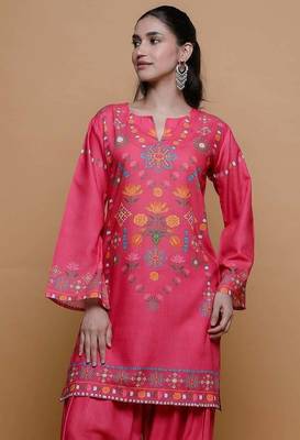 Pink floral print linen co-ord set for women 4