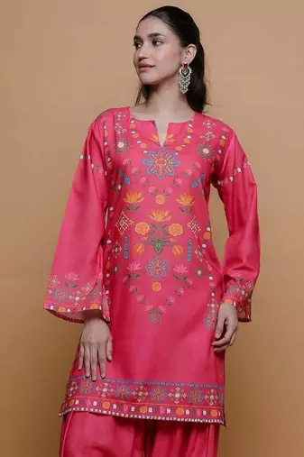Pink floral print linen co-ord set for women