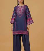 Navy blue floral print crepe co-ord set for women