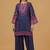 Navy blue floral print crepe co-ord set for women