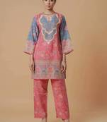 Pink floral print linen co-ord set for women