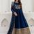 dark teal blue georgette embroidered anarkali gown with heavy embroidered georgette dupatta