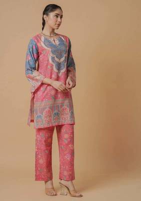 Pink floral print linen co-ord set for women 3