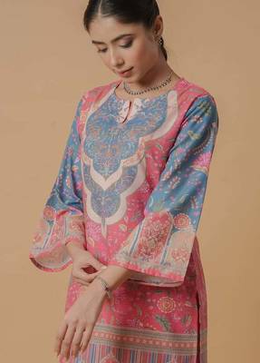 Pink floral print linen co-ord set for women 4