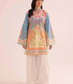 Sky blue floral print linen co-ord set for women