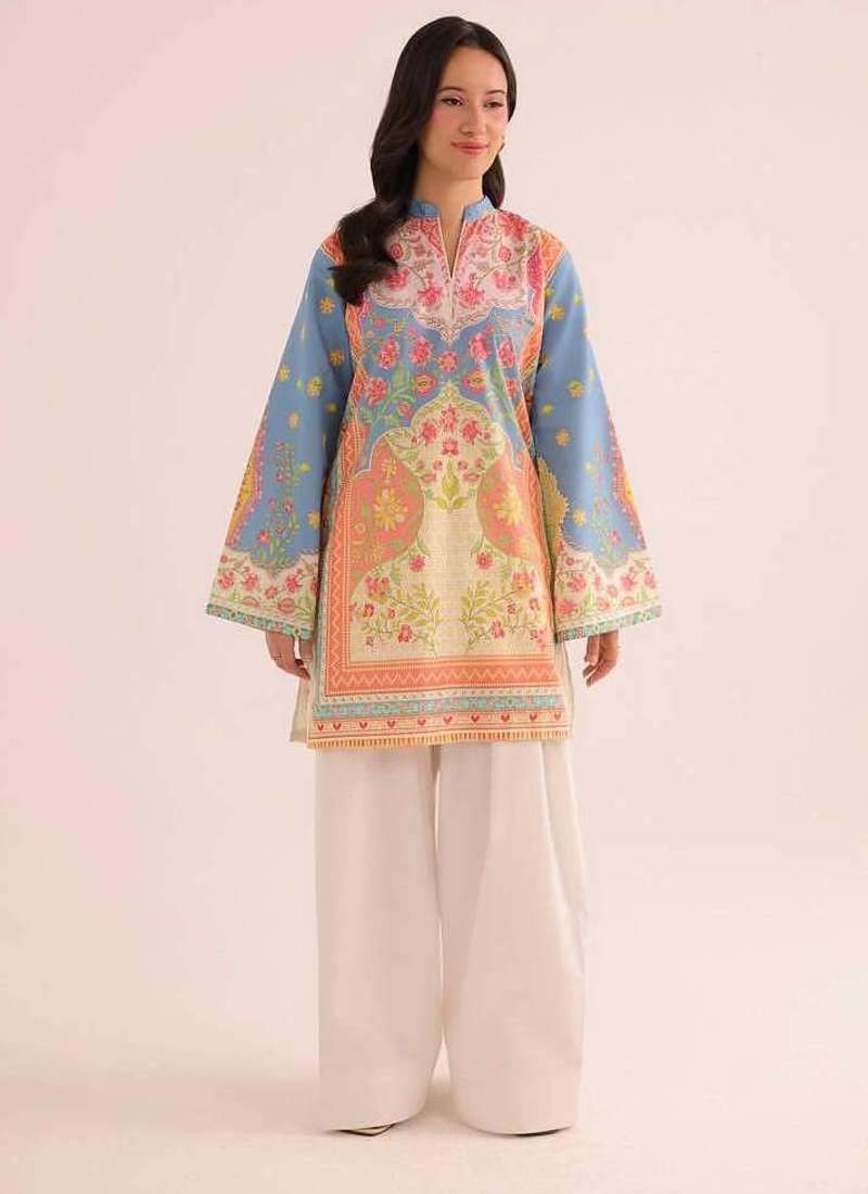 Sky blue floral print linen co-ord set for women