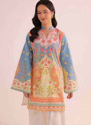 Sky blue floral print linen co-ord set for women 2