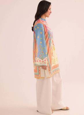 Sky blue floral print linen co-ord set for women 3