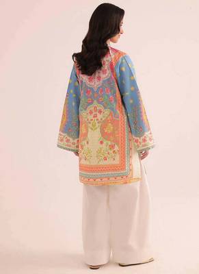 Sky blue floral print linen co-ord set for women 4