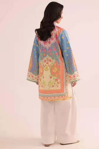 Sky blue floral print linen co-ord set for women