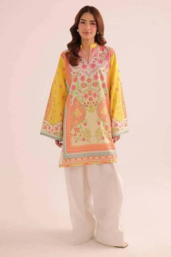 Yellow floral print linen co-ord set for women