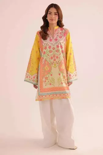 Yellow floral print linen co-ord set for women