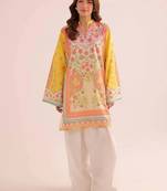 Yellow floral print linen co-ord set for women