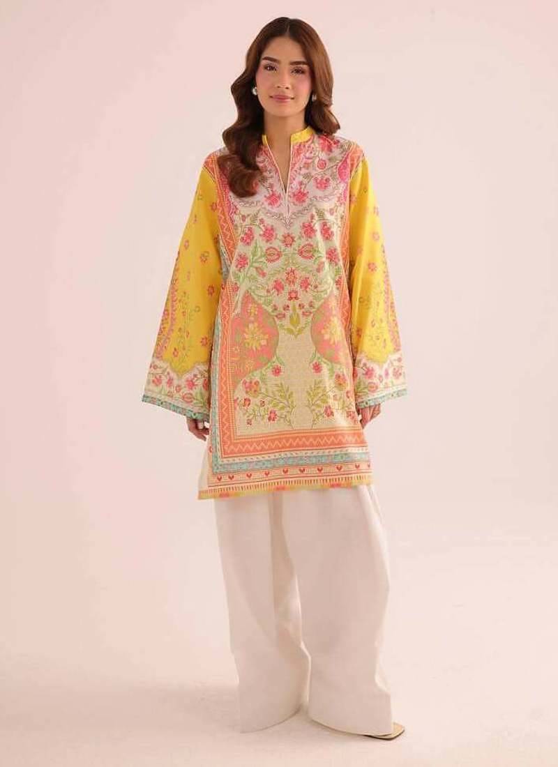 Yellow floral print linen co-ord set for women