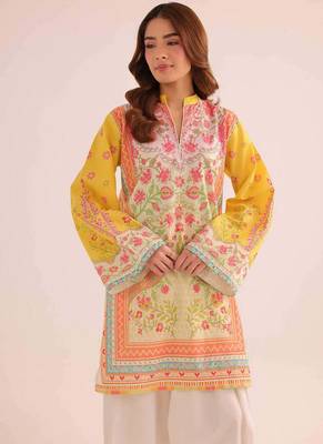 Yellow floral print linen co-ord set for women 2
