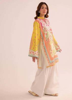 Yellow floral print linen co-ord set for women 3
